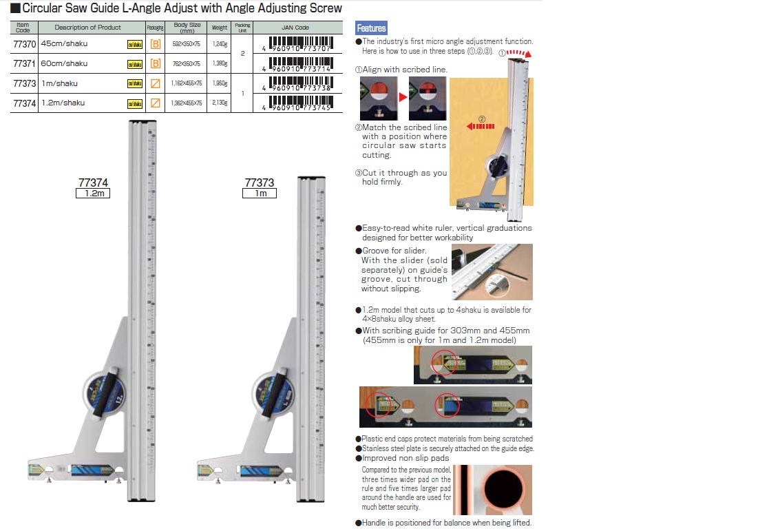 Ichiban Precision Sdn Bhd Shinwa Shinwa Circular Saw Guide LAngle